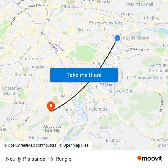 Neuilly-Plaisance to Rungis map