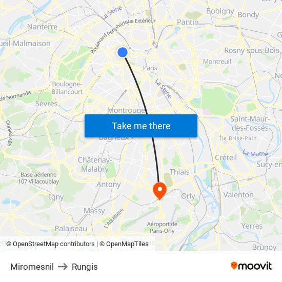 Miromesnil to Rungis map