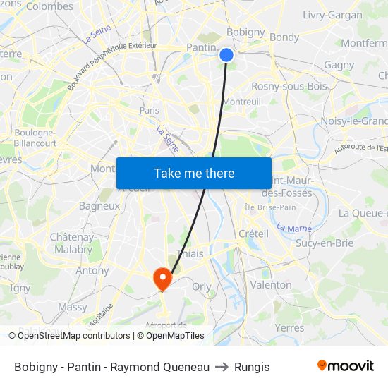 Bobigny - Pantin - Raymond Queneau to Rungis map