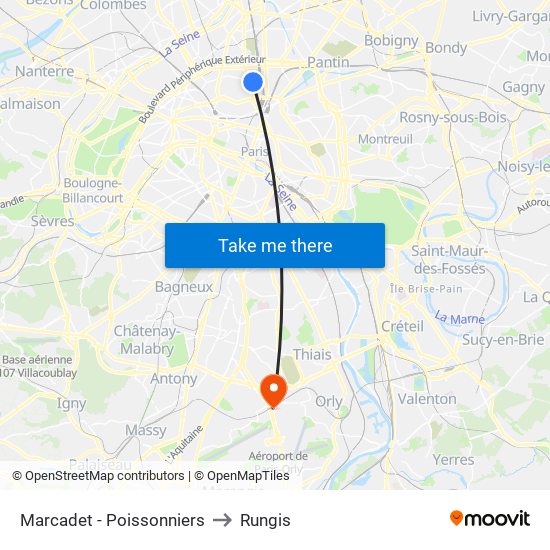 Marcadet - Poissonniers to Rungis map