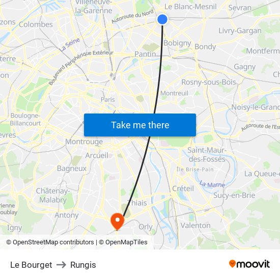 Le Bourget to Rungis map