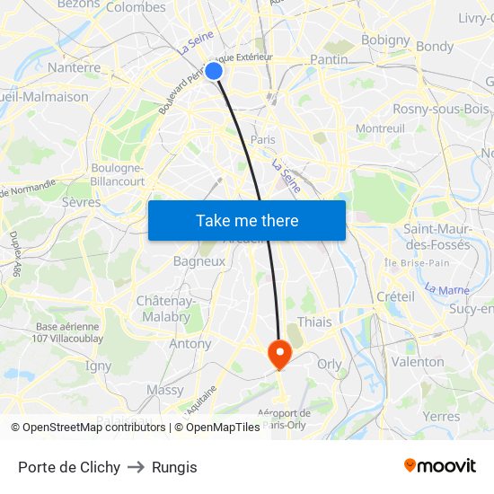 Porte de Clichy to Rungis map
