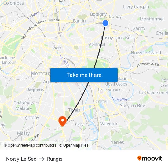Noisy-Le-Sec to Rungis map