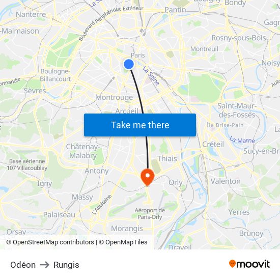 Odéon to Rungis map