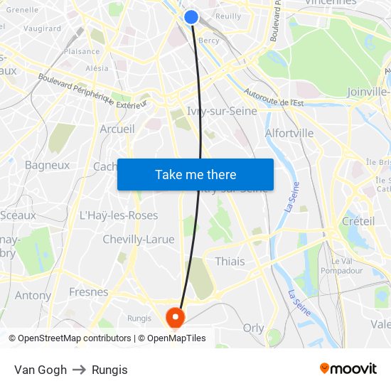 Gare de Lyon - Van Gogh to Rungis map
