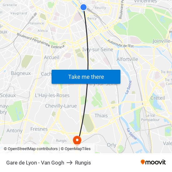 Gare de Lyon - Van Gogh to Rungis map