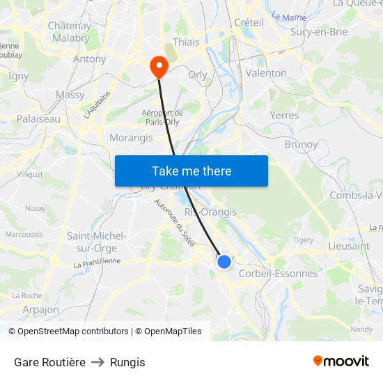 Gare Routière to Rungis map
