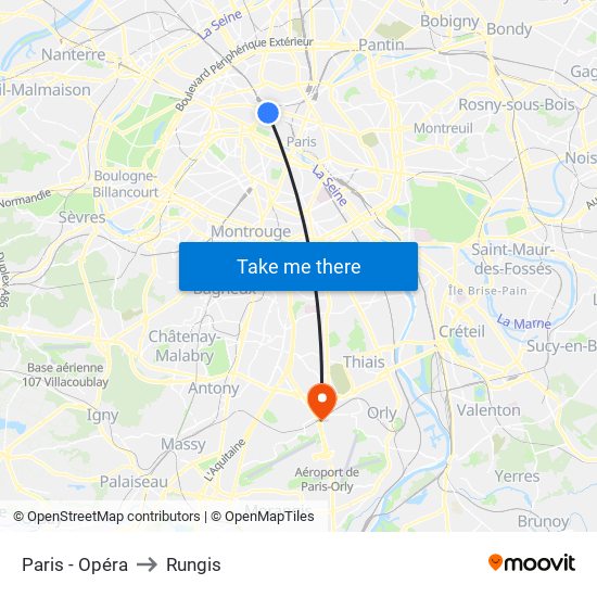 Paris - Opéra to Rungis map