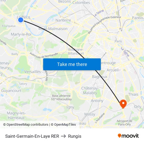 Saint-Germain-En-Laye RER to Rungis map