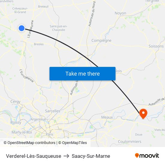 Verderel-Lès-Sauqueuse to Saacy-Sur-Marne map