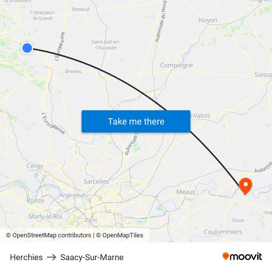 Herchies to Saacy-Sur-Marne map