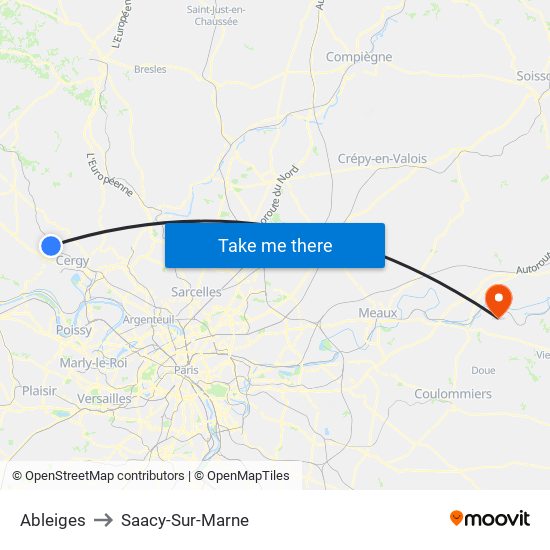 Ableiges to Saacy-Sur-Marne map