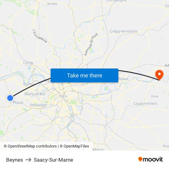 Beynes to Saacy-Sur-Marne map