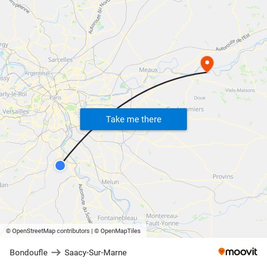 Bondoufle to Saacy-Sur-Marne map