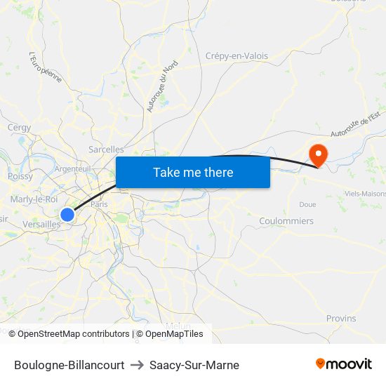 Boulogne-Billancourt to Saacy-Sur-Marne map