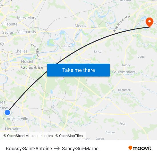 Boussy-Saint-Antoine to Saacy-Sur-Marne map