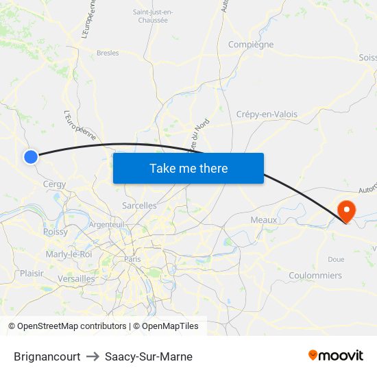 Brignancourt to Saacy-Sur-Marne map