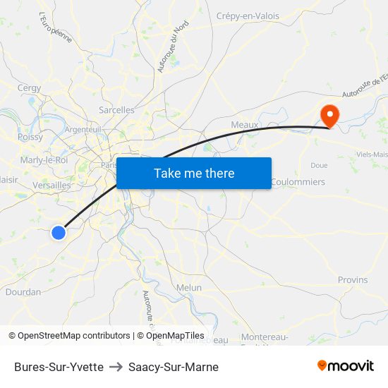 Bures-Sur-Yvette to Saacy-Sur-Marne map