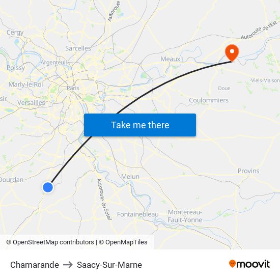 Chamarande to Saacy-Sur-Marne map