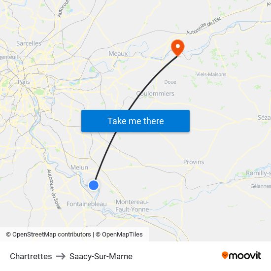 Chartrettes to Saacy-Sur-Marne map