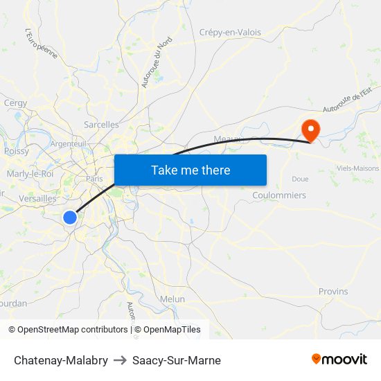 Chatenay-Malabry to Saacy-Sur-Marne map