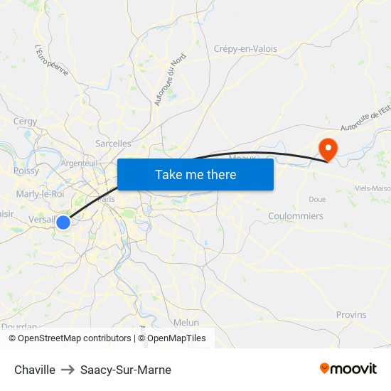 Chaville to Saacy-Sur-Marne map