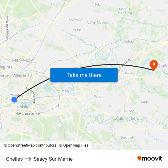 Chelles to Saacy-Sur-Marne map