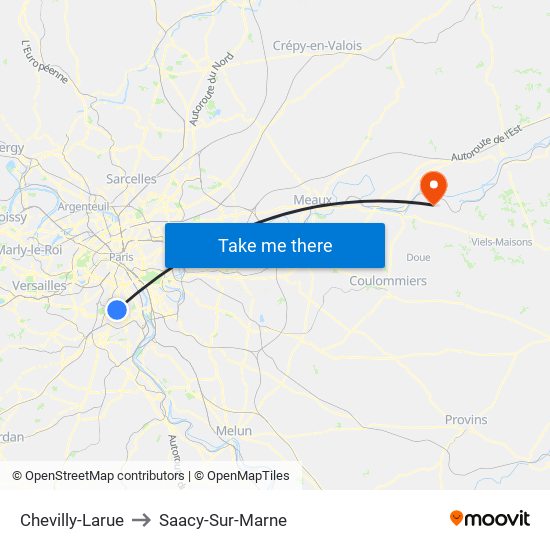Chevilly-Larue to Saacy-Sur-Marne map