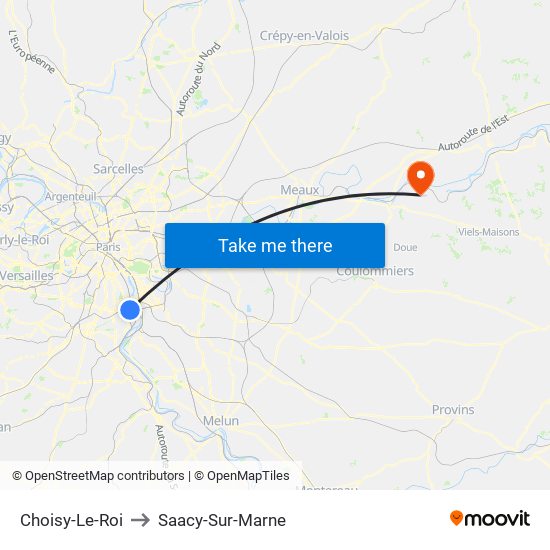 Choisy-Le-Roi to Saacy-Sur-Marne map