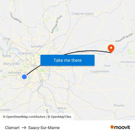 Clamart to Saacy-Sur-Marne map