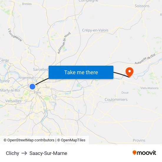 Clichy to Saacy-Sur-Marne map