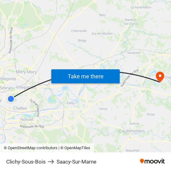 Clichy-Sous-Bois to Saacy-Sur-Marne map