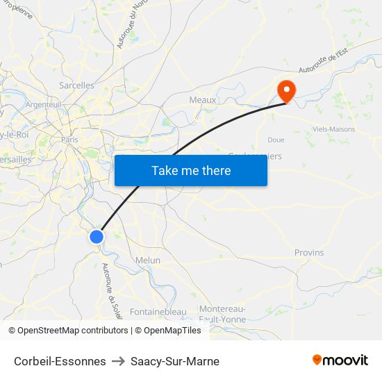 Corbeil-Essonnes to Saacy-Sur-Marne map