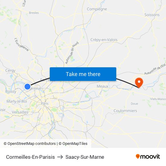 Cormeilles-En-Parisis to Saacy-Sur-Marne map