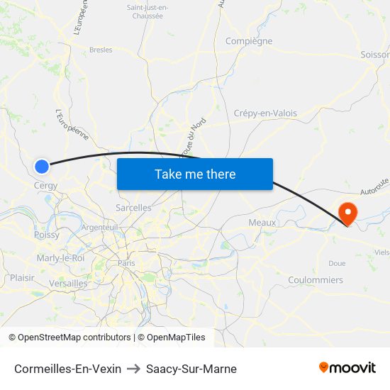 Cormeilles-En-Vexin to Saacy-Sur-Marne map