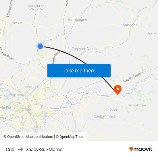 Creil to Saacy-Sur-Marne map