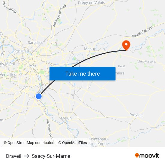 Draveil to Saacy-Sur-Marne map