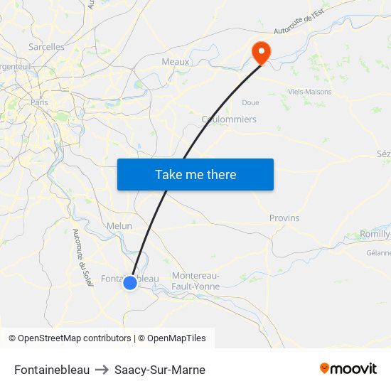 Fontainebleau to Saacy-Sur-Marne map