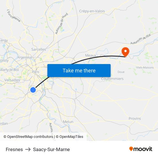 Fresnes to Saacy-Sur-Marne map