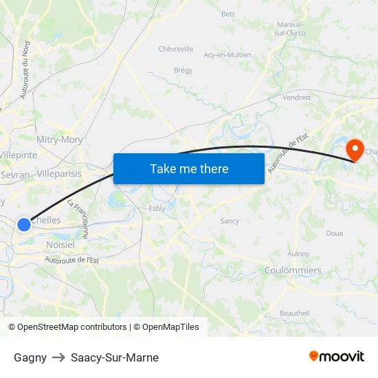 Gagny to Saacy-Sur-Marne map