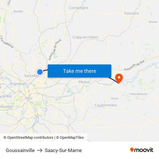 Goussainville to Saacy-Sur-Marne map