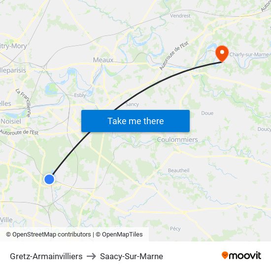 Gretz-Armainvilliers to Saacy-Sur-Marne map