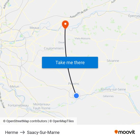 Herme to Saacy-Sur-Marne map