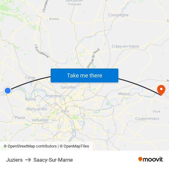 Juziers to Saacy-Sur-Marne map