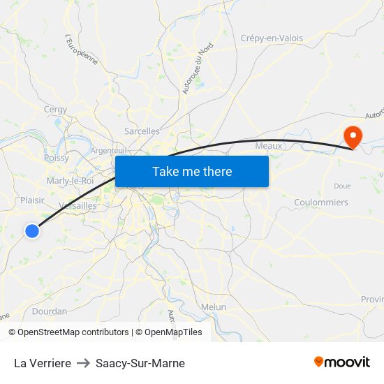 La Verriere to Saacy-Sur-Marne map