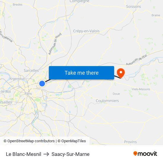 Le Blanc-Mesnil to Saacy-Sur-Marne map