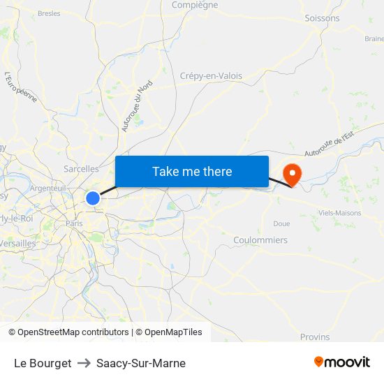 Le Bourget to Saacy-Sur-Marne map