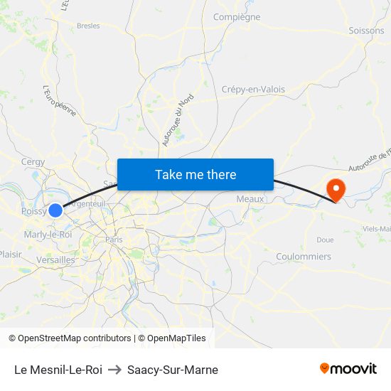 Le Mesnil-Le-Roi to Saacy-Sur-Marne map