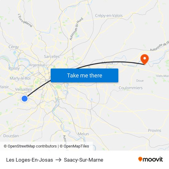 Les Loges-En-Josas to Saacy-Sur-Marne map