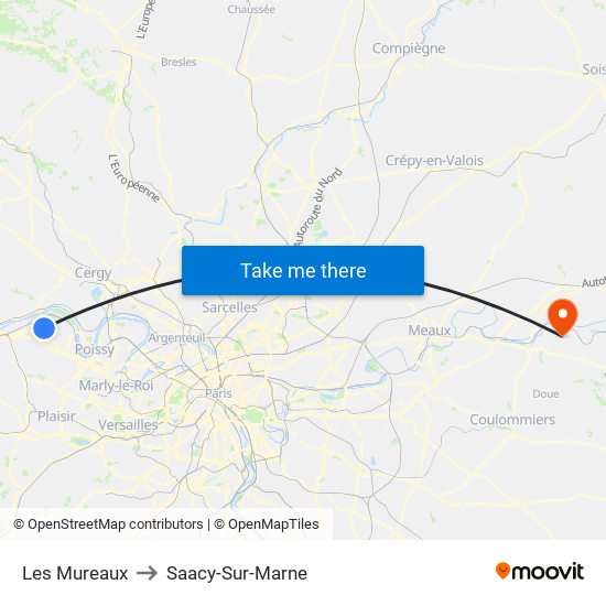 Les Mureaux to Saacy-Sur-Marne map